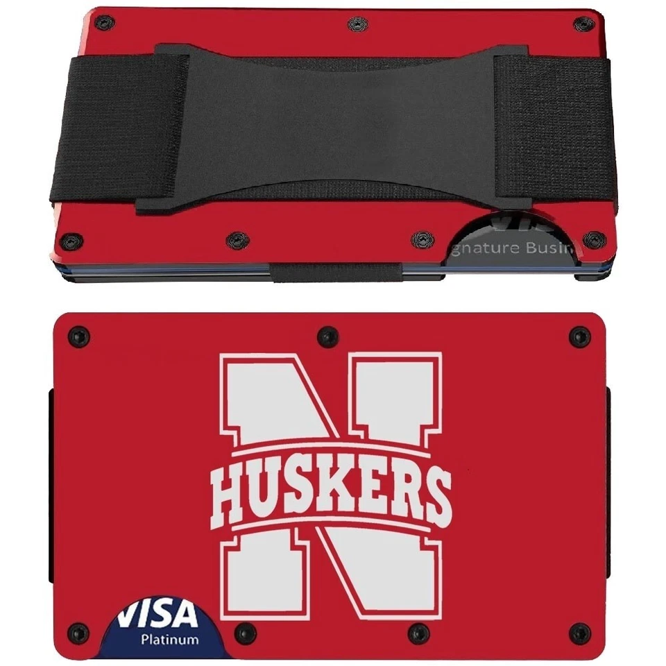 TIMELESSETCHINGS Nebraska Cornhuskers Engraved Titanium Carbon Fiber RFID Blocking Wallet Gift D7