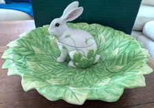 Fritz And Floyd Le Lapin Serving Chip & Dip Covered Bunny Dish on Leaves w/ BOX