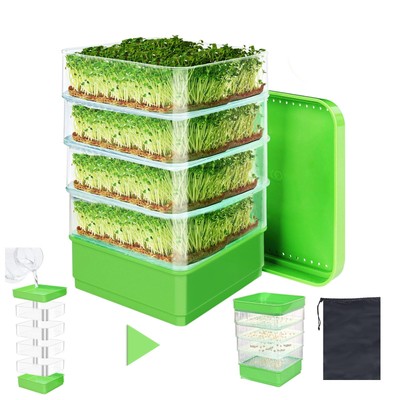 4-Tier Seed Sprouting Kit with Drain Holes and Drain Tray, Upgrade Stackable ...