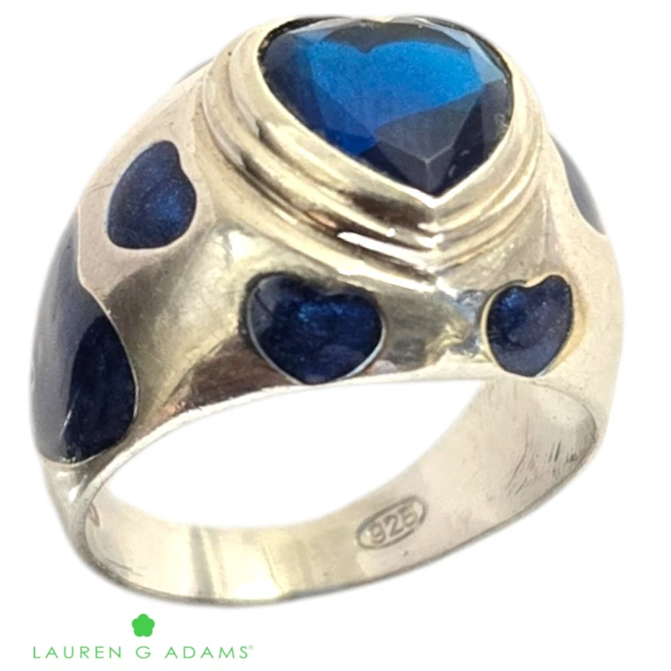 Anillos LGA Lauren G Adams plata esterlina esmalte y cristal corazón zafiro talla 9 Foto 4 de 4