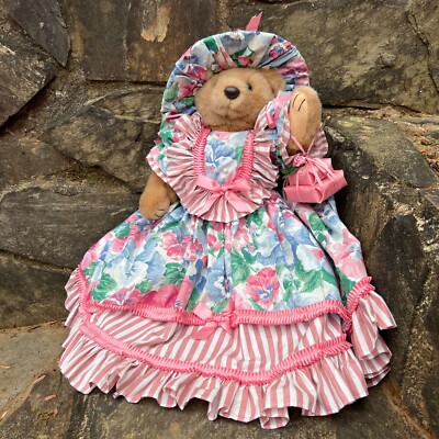 Vintage 1993 BEARLY PEOPLE Jointed Teddy Bear Plush in Pink Floral
