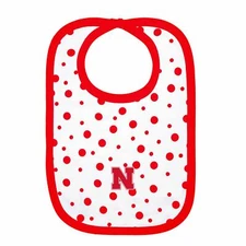 Nebraska Cornhuskers Polka Dot Bib Newborn Baby 100% Cotton Zelcro Closure NEW