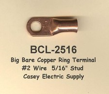 5 Bare Battery Big COPPER Lug Ring Terminal Connector 2 Wire Gauge 5/16" Stud