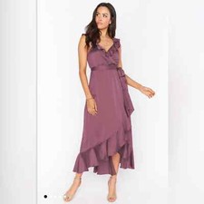 NWOT Show Me Your MuMu Samantha Ruffle Wrap Dress Dusty Plum Luxe Satin Size XS