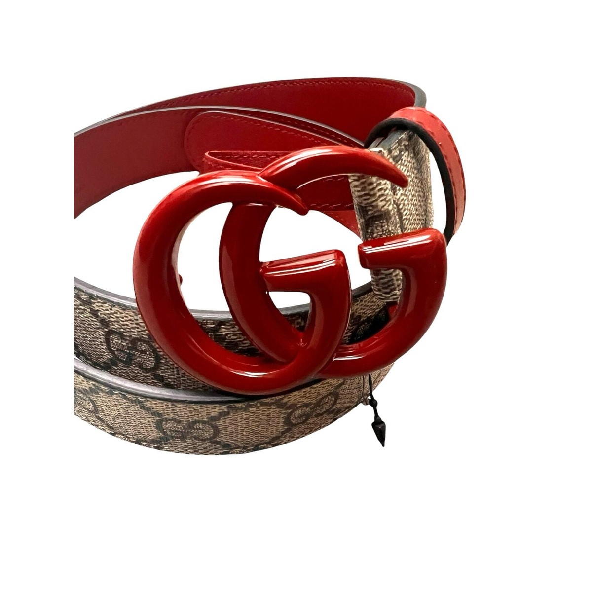 Gucci unisex GG Marmont thin belt in red leather Canvas