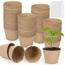 50 Pack 4" Sead Starter Peat Pots Round Nursery Plant Seedling Pots for Garden