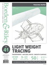 9" X 12" #41 Lightweight Tracing Paper Pad, 40 GSM/25 LB, 50 White Sheets, 1 Pad
