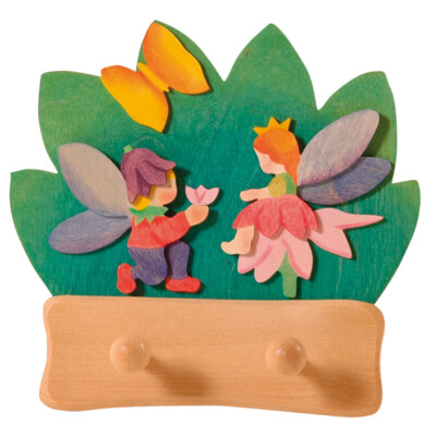 Ostheimer Kinder-Garderobe Elfen klein, für Kinderzimmer, 2 Haken 20cm Holz 