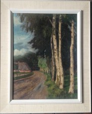 August Wilhelm Kahle 1869 Birken am Wegesrand Worpswede ? Norddeutsch Antik