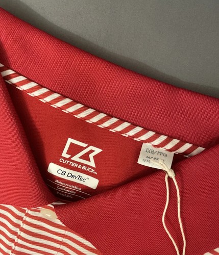 Cutter & Buck Golf Shirt Polo Dry Tec 1XB Red White Striped NWT MSRP $75 - Picture 2 of 6