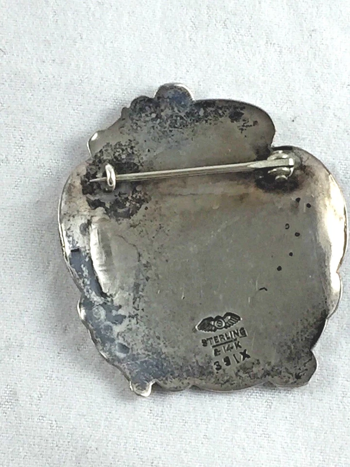 Prendedor/broche Shiebler raro de oro de ley y 14 quilates grande para mujer homérico/medallón Foto 2 de 4