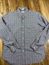 Daks London Mens Large Brown Plaid Long Sleeve 100% Cotton Button Down Shirt