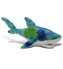 DolliBu Blue Tie-Dye Shark Stuffed Animal with Green Plush Shamrock - 23 Inches
