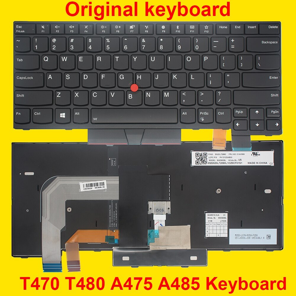 Clavier UK Pour Lenovo ThinkPad T470 / T480 – Noir, QWERTY – Neuf (01AX364, 01AX475, SN20L72702)