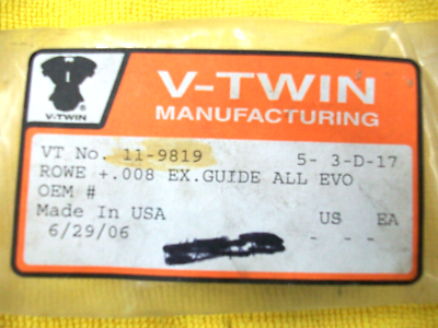 Dプライス ROWE +.008 Cast Iron Intake / exhaust Valve Guide 1984-2004 Harley