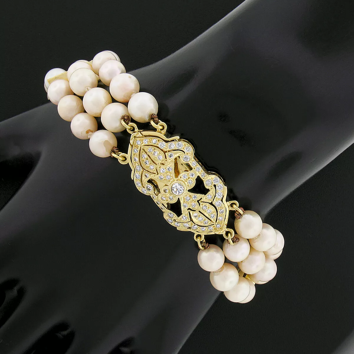 Paloma Picasso olive leaf 3 row pearl bracelet