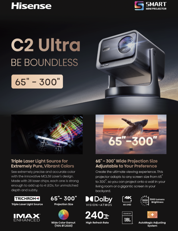 Hisense C2 Ultra 4K UHD Triple Color RGB Laser Portable Mini