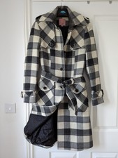 Ted Baker Women's Black & White Wool Thick Trench Coat Uk 8 Tb 1 Rrp£259