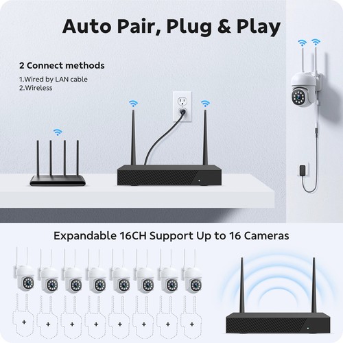 8Pcs PTZ Cameras & Wireless Security Camera System 16CH NVR CCTV Audio Recording - Picture 10 of 11