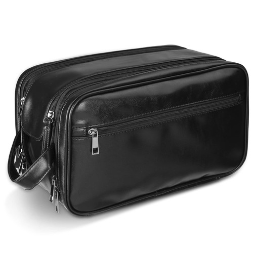 Personalized Leather Travel Toiletry Bag for Men, Large Travel Bathroom Shavi...