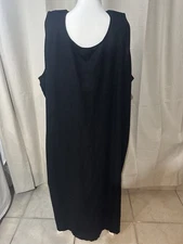 Avenue Black Linen Blend Maxi Dress Sleeveless Side Slit Faux Button SIZE 26/28