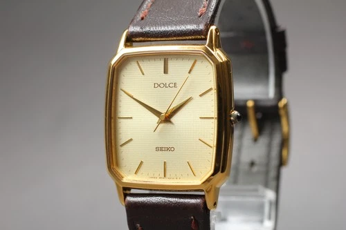 [Near MINT] 1992 Vintage Seiko Dolce 8N41-5160 Gold Quartz New Band Men JAPAN