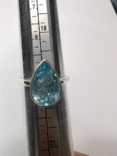    Swiss Blue Topaz Sterling Silver Pear Cut Ring   Size 9.5  10   3.93g