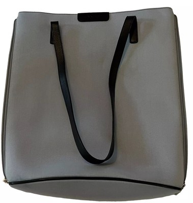 Vintage Lancel Paris Tote Flat Parisian Shopper Gray Canvas Black Leather Trim