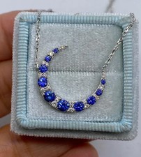 0.60Ct Round Cut Real Moissanite Crescent Moon Pendant 14K White Gold Plated 18"