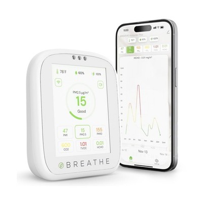 BREATHE Airmonitor Plus: Smart Air Quality Monitor Indoor - 8-in-1 CO2 Meter,...
