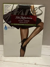 Hanes Silk Reflections Silky Sheer pantyhose size AB control top Barely Black