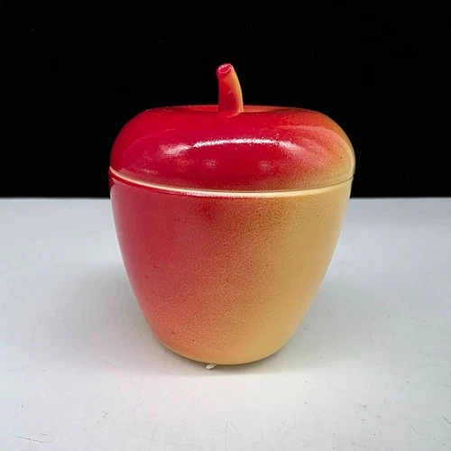 VTG Hazel Atlas Apple-Shaped Sugar Bowl Red & Yellow Painted Milk Glass Glossy 4