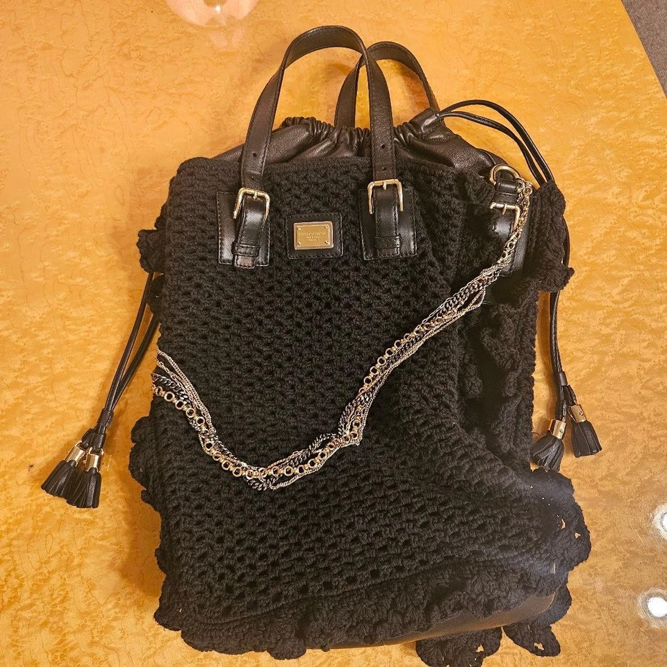 Bolso de Mano DOLCE & GABBANA Tejido Volantes Negro Flecos Doble Asas para Mujer Foto 2 de 4