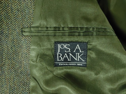 Jos A Bank Mens 46L Olive Green Herringbone Wool Tweed Blazer Jacket Sport Coat - Picture 15 of 16