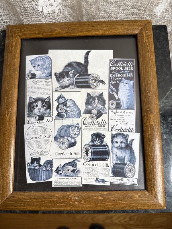 Vintage Book Photo Wood Glass Framed Corticelli Silk From The Cat Made Me Buy It