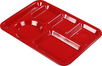 Polypropylene Lunch Tray with 6 Compartments, Left Handed Cafeteria Tray with...