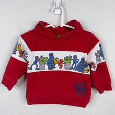 Vintage Sesame Street Hoodie Kids 12M Red Cartoon Oscar Elmo Cookie Monster Y2K