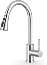 Sleek Polished Chrome Kitchen Faucet with Pull Down Sprayer  Stainless Steel Fi