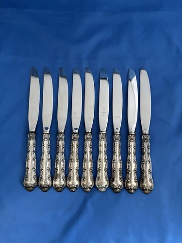Gorham Strasbourg Sterling Handle Stainless Blade Dinner Knives – 9” – Set of 9
