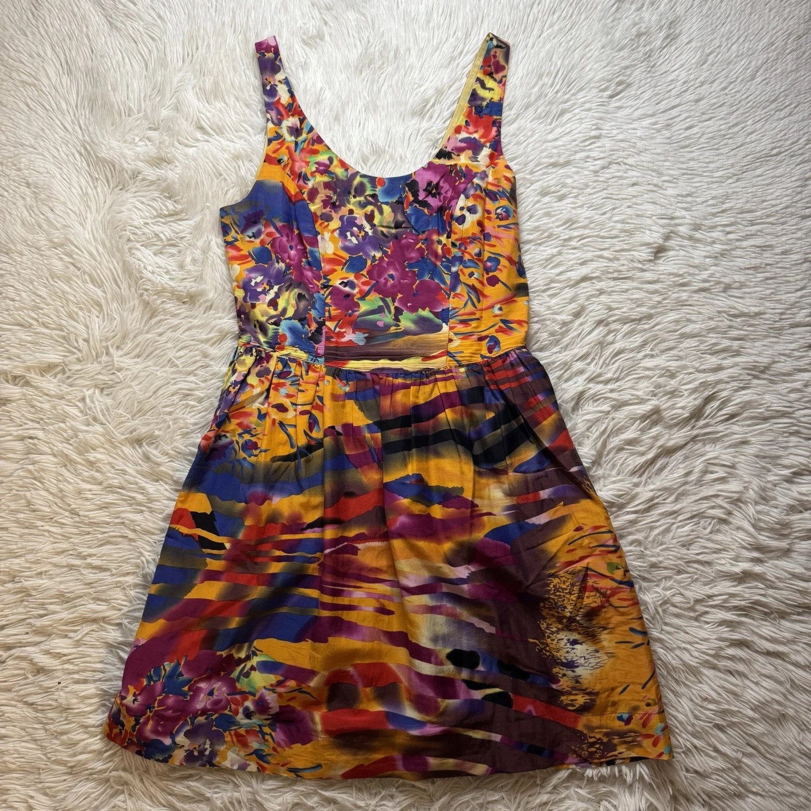 VETEMENTS Abito Ducky in gomma taglia small astratto multicolore lunghezza ginocchio foderato 100% seta