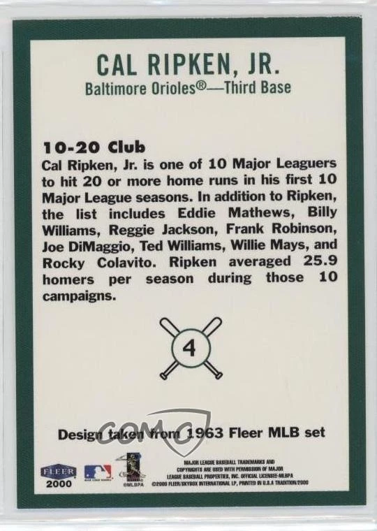 2000 Fleer Tradition Ripken Collection Cal Ripken Jr #4 HOF 04dh - Image 2 of 3