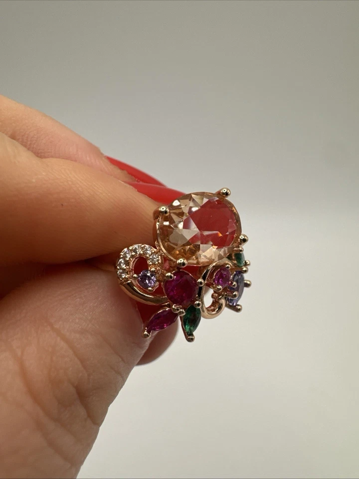 Anillo de oro laminado de 14 quilates - Amatista rubí citrino - Sello 585RG lleno de oro Foto 2 de 4