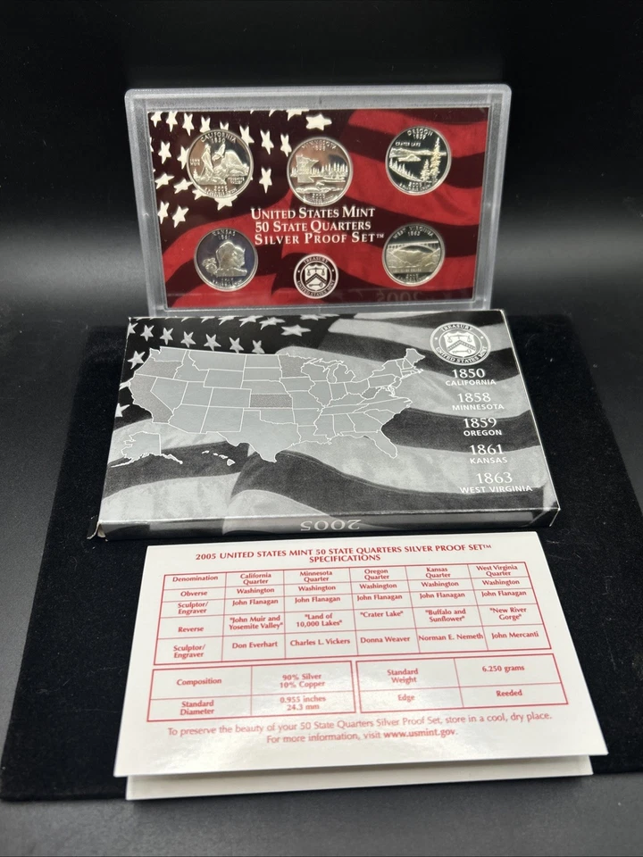 2005 US Mint 50 State Quarters Silver Proof Set COA+OGP Uncirculated US Coin T52 - Image 4 of 4