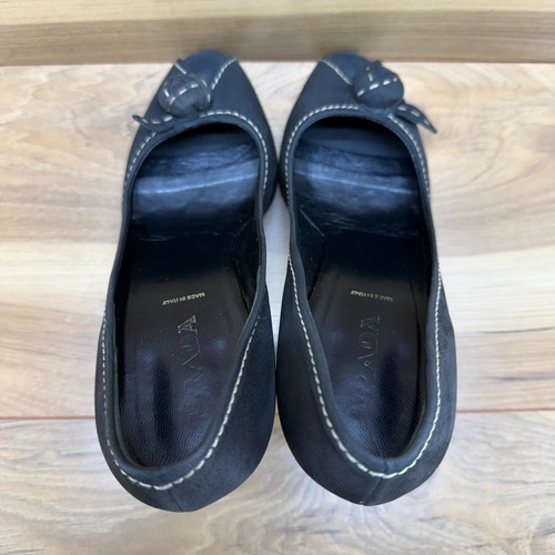 PRADA Womens Pumps 8 EU 38 Vintage Y2K Knot Peep Toe Heels Black Leather - Picture 8 of 10