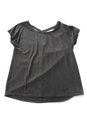 Ladies Activewear Top Matalan Size M Short Sleeve Cross Back Black 23765