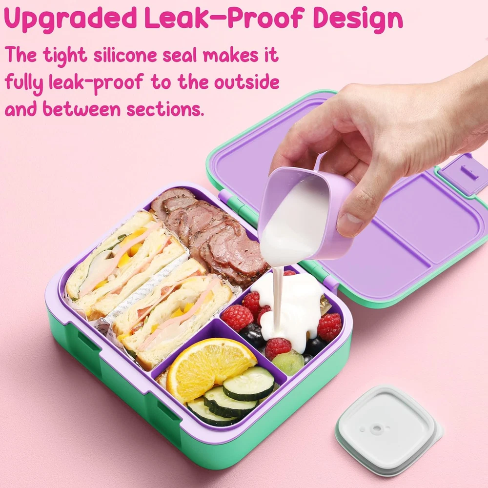 Bento Lunch Box for Kids, Leak-Proof Boys Girls Bento Box with 3-Compartment BPA