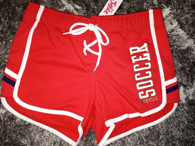 Short De Sport Fille Justice, Taille 10, Rouge, Motifs Football, Dentelle, Neuf