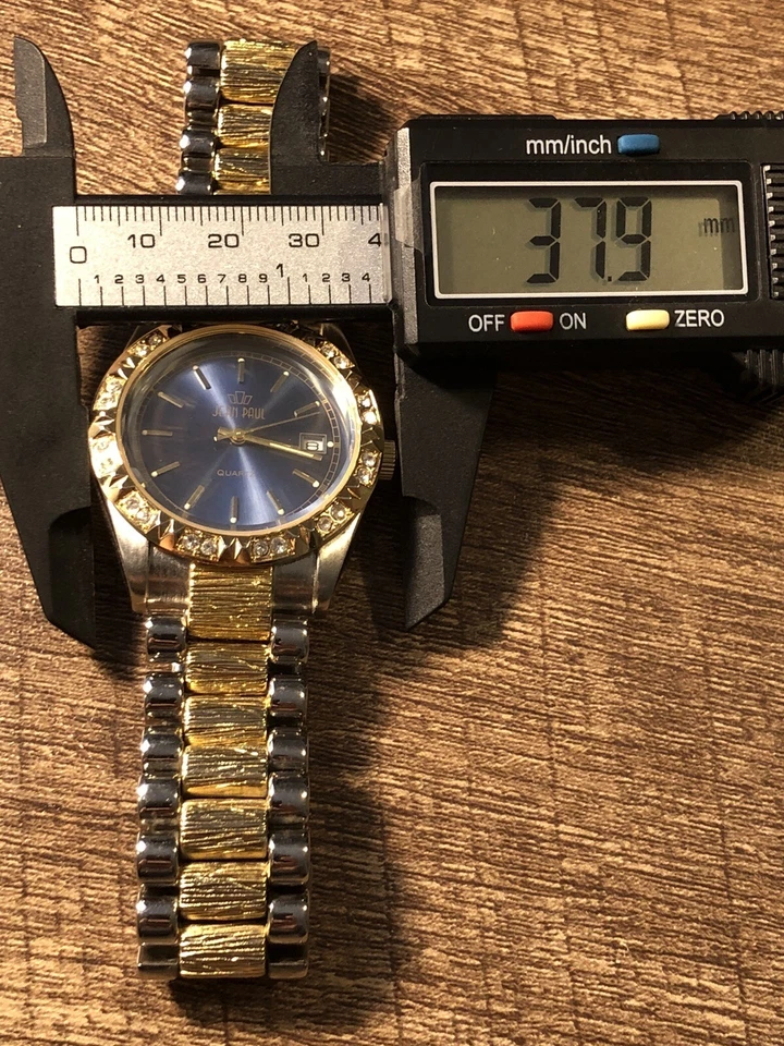 Винтажные часы Jean Paul с драгоценными камнями безель серебро и золото тон день/дата новый аккумулятор - Изображение 4 из 4