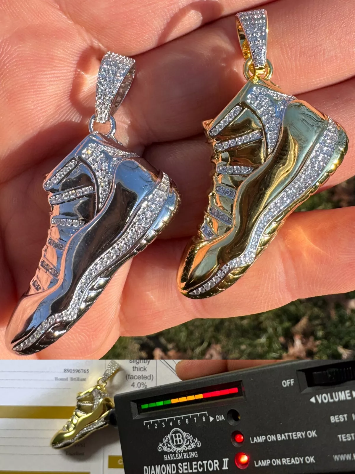 Pendentif baskets Air Jordan 45 Nike MOISSANITE véritable argent 925 or glacé hip hop
