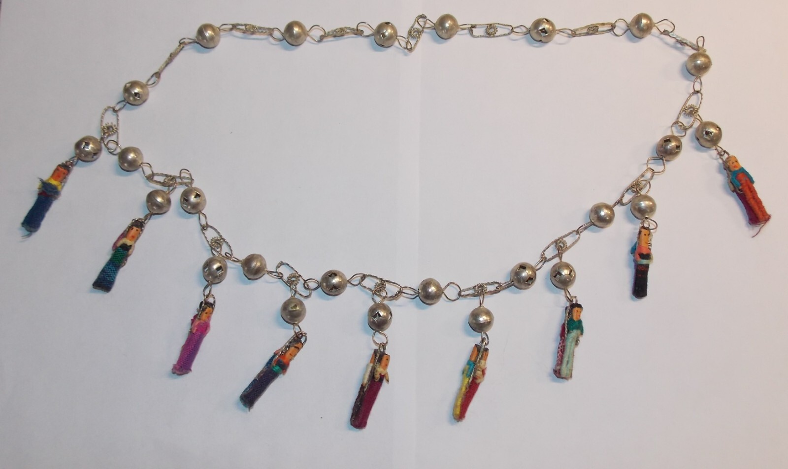 Vintage Mexican Wedding Filigree Ball Silver Tone Lasso Long Folk Art Necklace